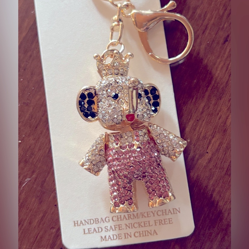 NWT Natasha Gold and Pink royal elephant Keychain bag Charm